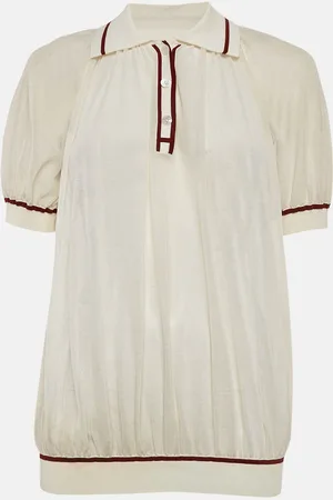 Hermès Cotton Knit Sheer Polo Top S