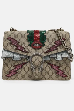 Gucci GG Supreme Canvas and Suede Medium Crystal/Sequins Embellished Dionysus Shoulder Bag