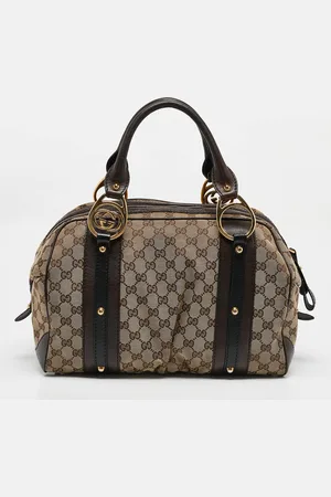 Gucci /Brown GG Canvas and Leather G Interlocking Bowler Bag