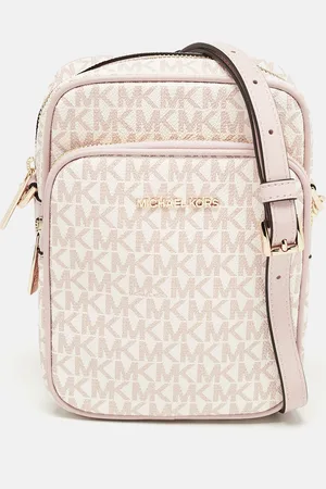 Michael Kors /White Signature Coated Canvas Medium Jet Set Crossbody Bag