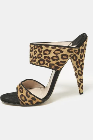Miu Miu Brow Leopard Print Calf Hair and Suede Slide Sandals Size 38