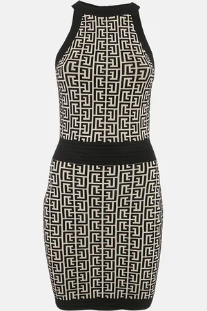 Balmain Black/Beige Monogram Knit Mini Dress S