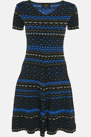Alexander McQueen Black/ Patterned Stipe Knit Short Dress S