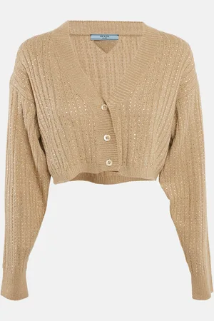 Prada Rib Knit Rhinestones Cardigan M