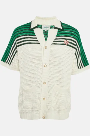 Casablanca Striped Crochet Short Sleeve Shirt L