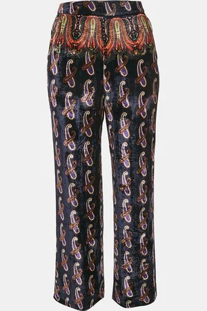 Etro Paisley Print Velvet Wide Leg Trousers S