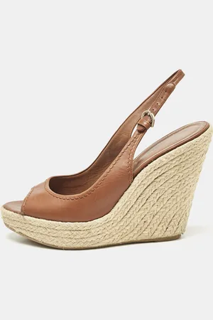 Sergio Rossi Leather Espadrille Wedge Slingback Sandals Size 41