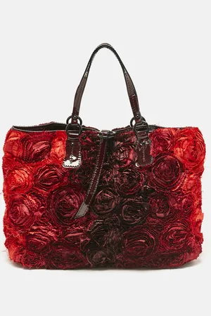 VALENTINO /Burgundy Nylon Large Flower Applique Tote