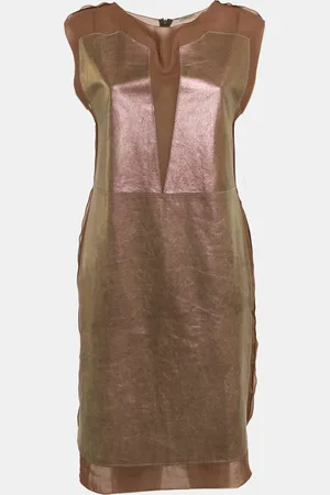 Bottega Veneta Leather Round Neck Sleeveless Short Dress S