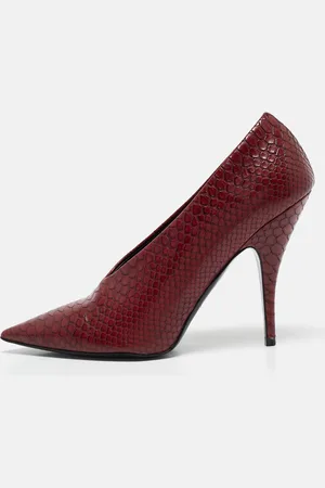 Stella McCartney Red Python Embossed Leather V Neck Pointed Toe Pumps Size 37