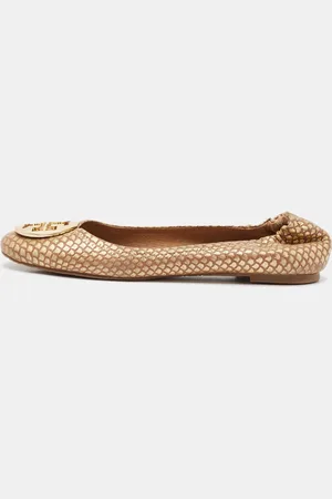 Tory Burch /Gold Leather Minnie Travel Ballet Flats Size 40