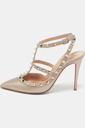 VALENTINO Rose Gold Leather Rockstud Caged Pumps Size 40