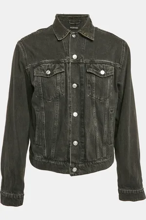 Balenciaga Denim Logo Embroidered Frayed Collar Jacket L