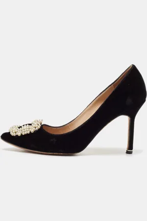 Manolo Blahnik Velvet Hangisi Crystal Embellished Pumps Size 38