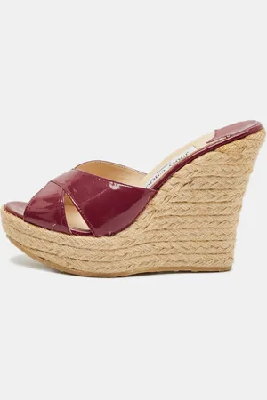 Jimmy Choo Patent Leather Prima Wedge Sandals Size 37
