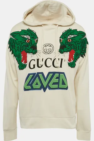 Gucci Off White Tiger Print Cotton Hoodie S