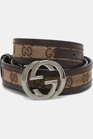 Gucci /Brown GG Canvas and Leather Interlocking G Buckle Belt 85 CM