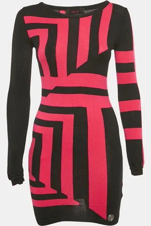 VERSACE Black/ Patterned Knit Mini Sweater Dress S