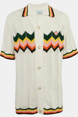 Casablanca Striped Crochet Short Sleeve Shirt L