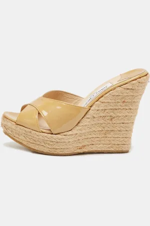 Jimmy Choo Patent Leather Phyllis Espadrilles Platform Wedges Sandals Size 37