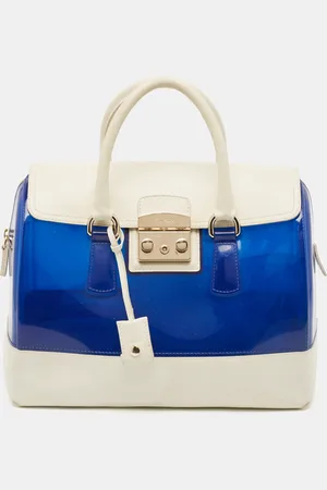 Furla /White Rubber and Leather Candy Flap Satchel