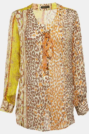 Roberto Cavalli Printed Silk Lace Up Blouse L