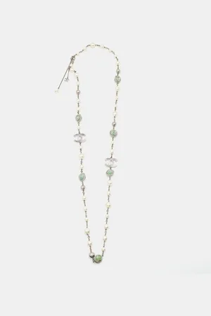 CHANEL CC Faux Pearl Composite Tone Long Necklace