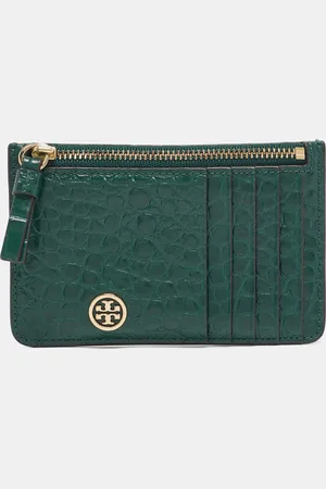Tory Burch Croc Embossed Leather Robinson Zip Card Case