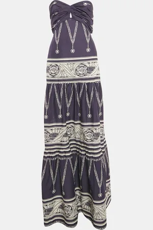 JOHANNA ORTIZ Printed Cotton Strapless Tie-Up Detail Orilla Del Mar Maxi Dress M