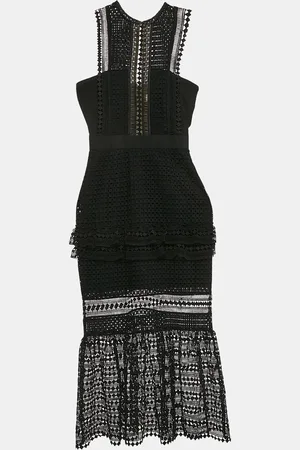 Self-Portrait Guipure Lace Tiered Midi Dress XS