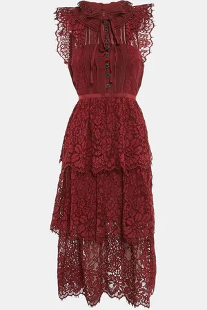 Self-Portrait Cord Lace Tiered Midi Dress S