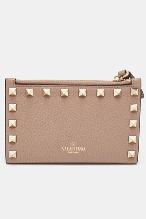 VALENTINO Leather Rockstud Zip Card Holder