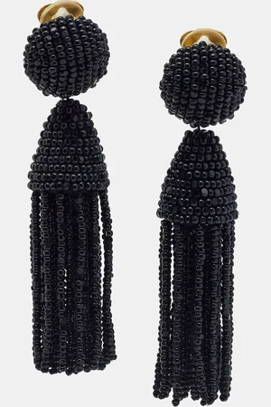 Oscar de la Renta Beaded Short Tassel Clip On Earrings