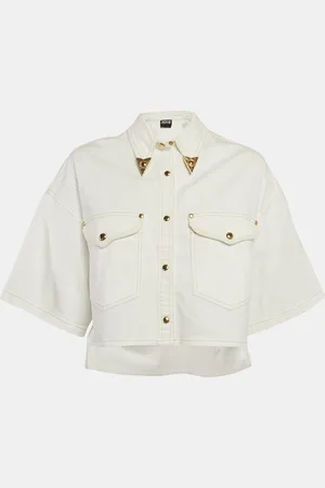 VERSACE Denim Embellished Collar Crop Jacket M