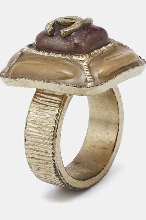CHANEL CC Tone Enamel Cocktail Ring Size 52