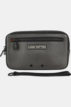 LOUIS VUITTON Metallic Gray Taurillon Leather Alpha Clutch Wristlet Pouch Second Bag