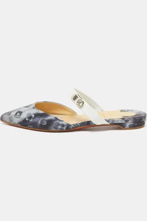 Christian Louboutin /White Canvas and Leather Choc Lock Flat Mules Size 36.5