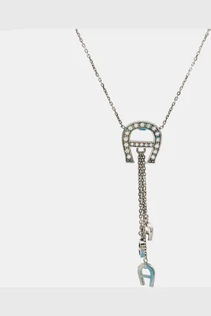 Aigner Logo Crystals Sterling Pendant Necklace