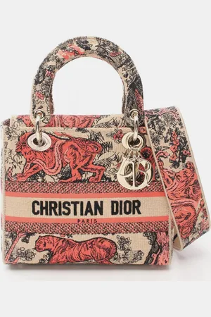Dior Christian Red Canvas LADY D-LITE Medium Handbag
