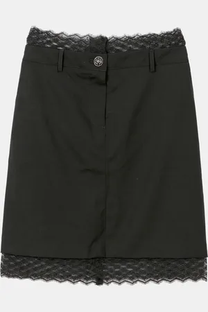 CHANEL Wool Lace Trimmed Skirt Size 38