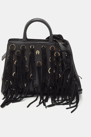 Aigner Leather and Suede Small Fringe Cybill Bag
