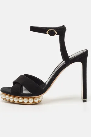 Nicholas Kirkwood Suede Pearl Embellished Platform Ankle Strap Sandals Size 38