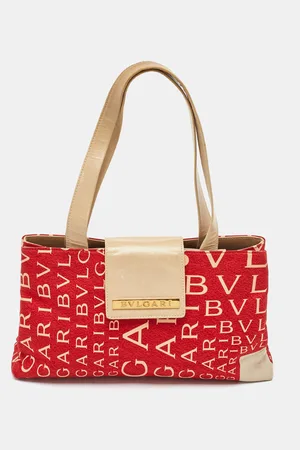 Bvlgari /Beige Logo Mania Fabric and Leather Baguette Bag