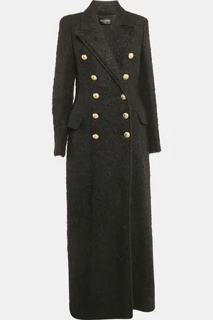 Balmain Shearling Double Breasted Long Coat L