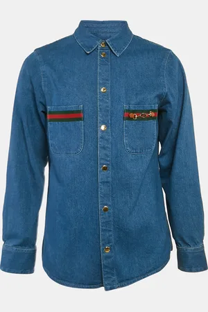 Gucci Denim Web Detail Long Sleeve Shirt S