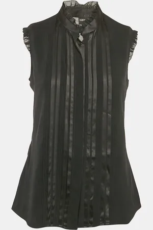 Emporio Armani Silk Pleat Detail Ruffled Sleeveless Blouse M