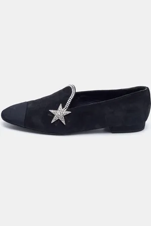 CHANEL Canvas and Suede Star and Crystal Embellished Ballet Flats Size 36.5