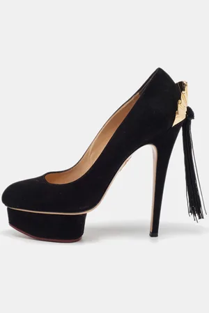 Charlotte Olympia Suede Dolly Tassel Detail Platform Pumps Size 39