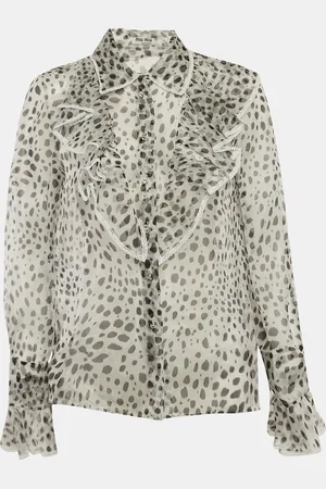Miu Miu Printed Silk Button Front Ruffled Blouse S