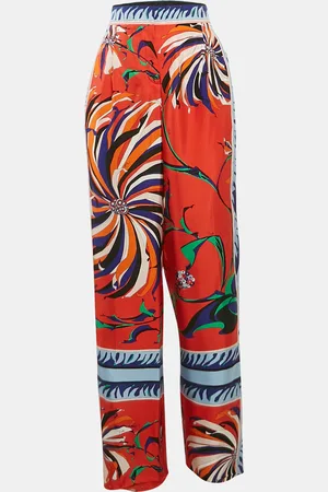 Emilio Pucci /Red Printed Silk Wide Leg Trousers M